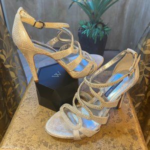 Antonio Melani Strappy Heels Metallic Crystals